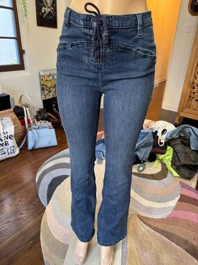 Free People Dark Blue Lace-Up Flare Jeans size 29